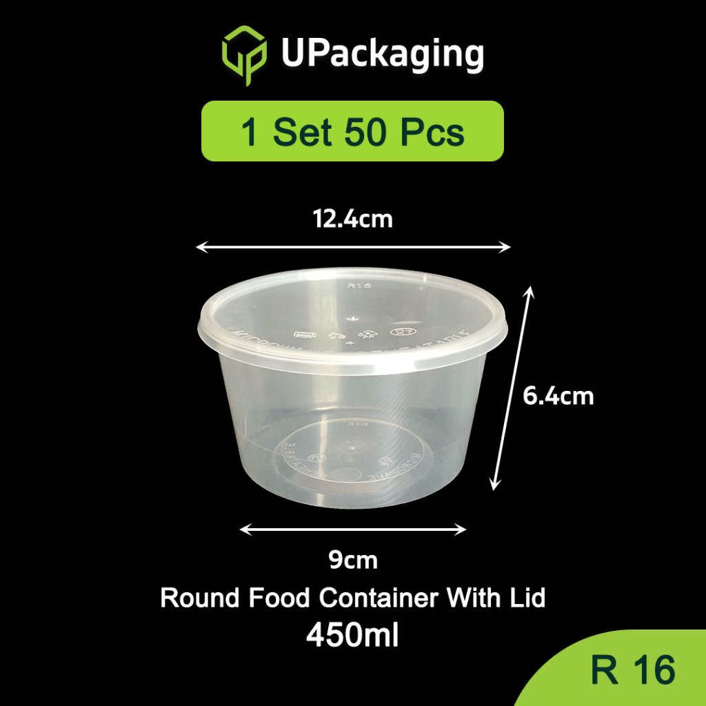 [50 Pcs] R16 CLEAR ROUND PLASTIC CONTAINER with Transparent Lids ...