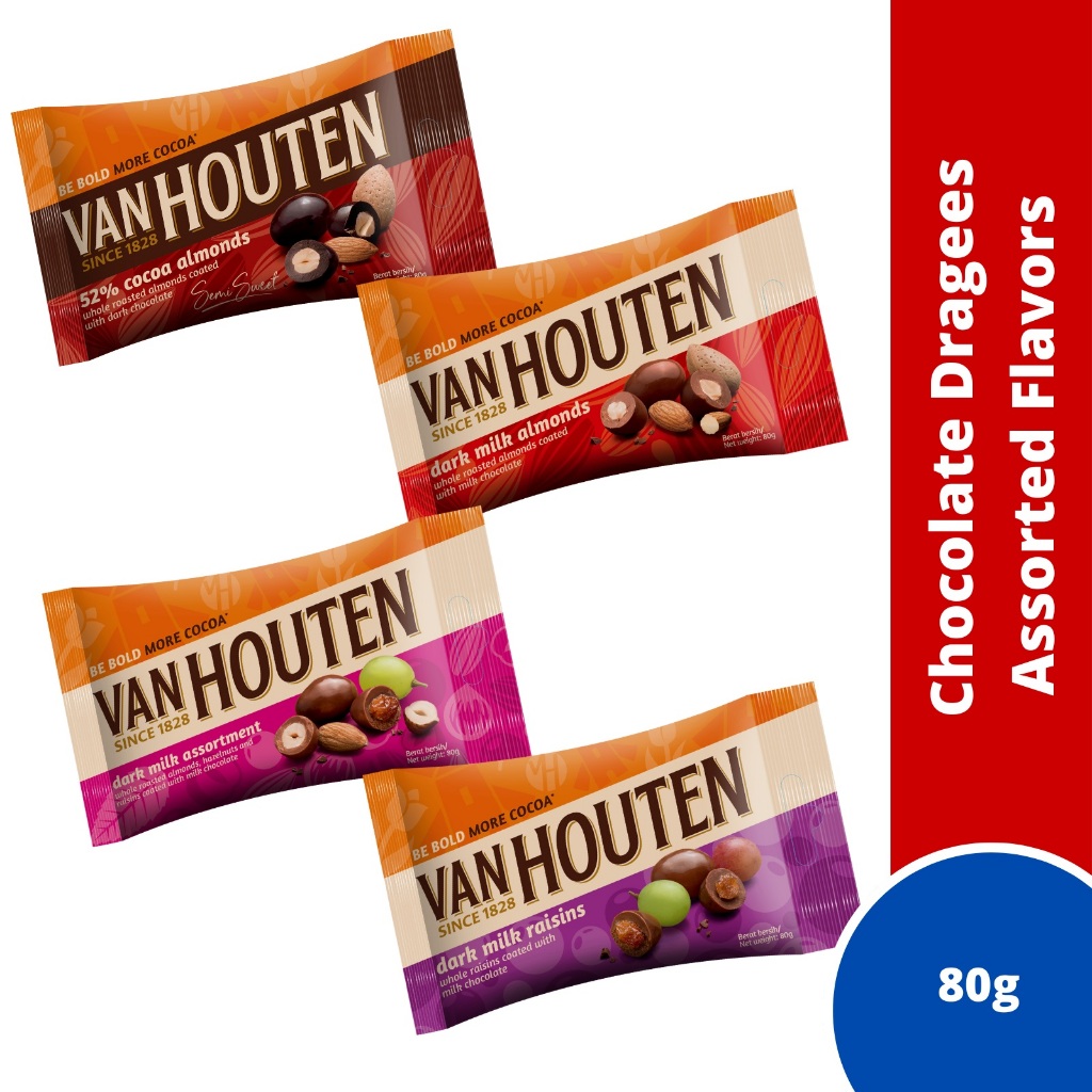 VAN HOUTEN CHOCOLATE DRAGEES ASSORTED FLAVORS 80G (DARK / RAISINS ...