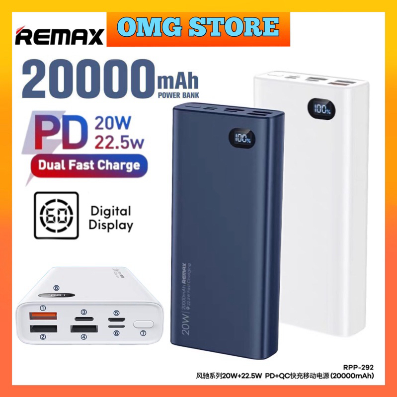 REMAX RPP-292 Gallop Series 20000mAh Powerbank PD 20W + QC 22.5W Super ...