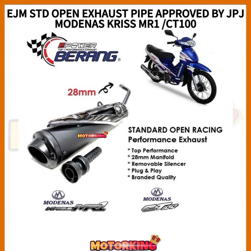 EJM RACING STD OPEN EXHAUST PIPE STANDARD OPEN MODENAS KRISS MR1 CT100 ...