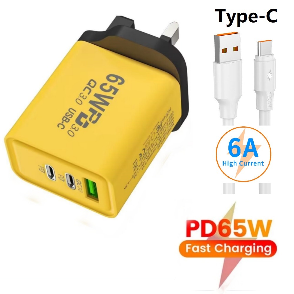 65w Fast Charger For Phone PD + QC3.0 Fast Charging Adapter With Cable