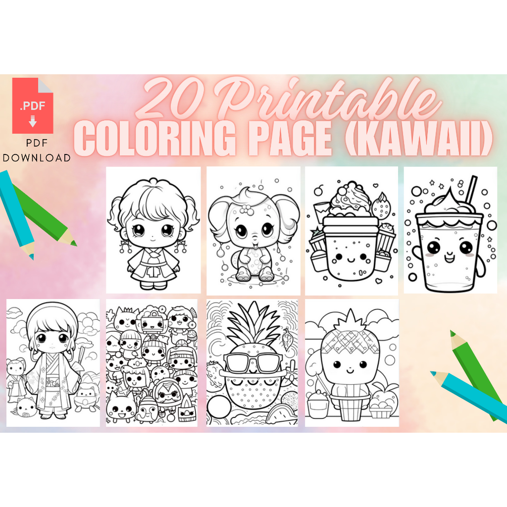 [PDF] 20 Pictures KAWAII (Set 5) Printable Colouring Pages | Shopee ...