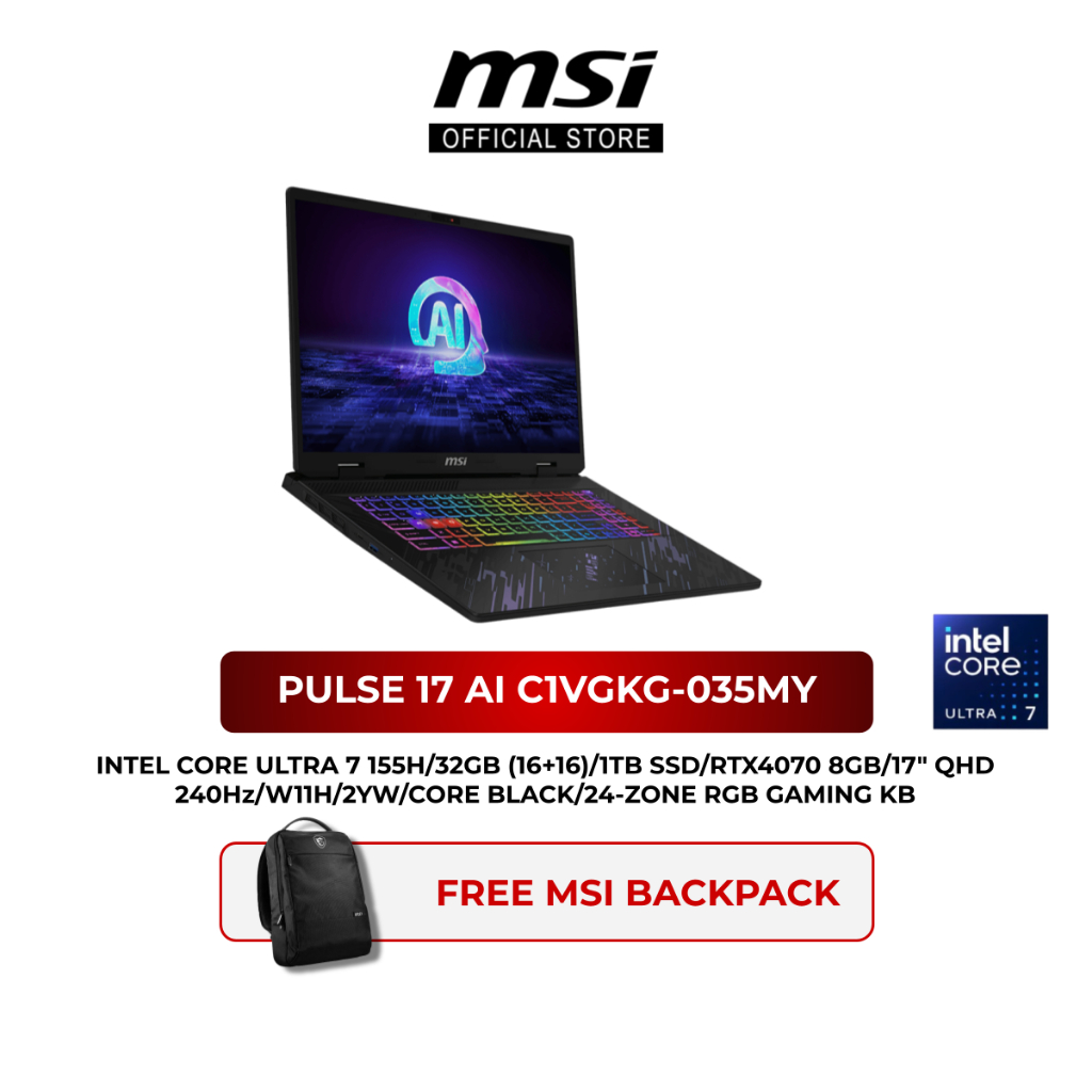 MSI Pulse 17 AI C1VGKG-035MY (Intel Core Ultra 7 processor 155H/32GB ...