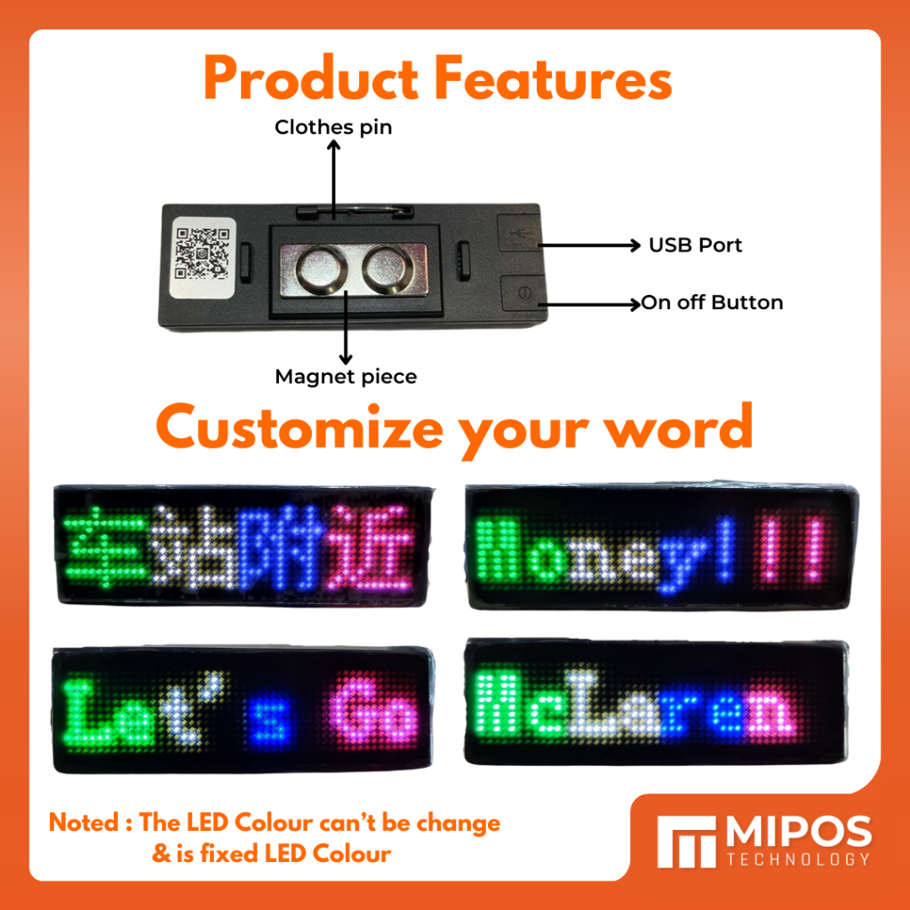 Mini LED Digital Display Bluetooth | LED Signage Programmable Nametag ...