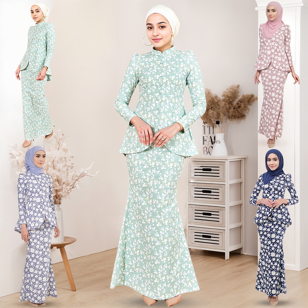 Sarah Kurung Baju Raya 2024 Baju Kebaya Muslimah Floral Baju Kurung