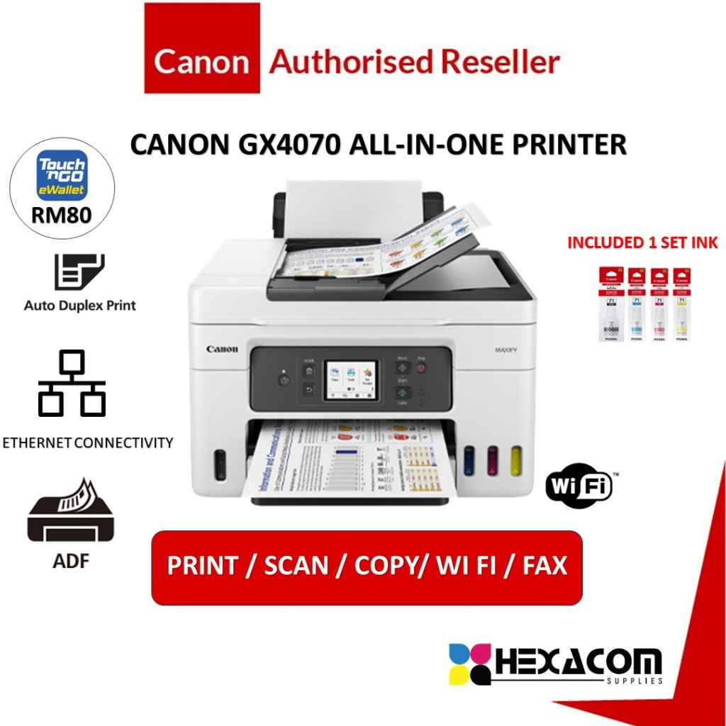 Canon MAXIFY GX4070 4 in 1 Wireless Ink Tank Printer (Print/Scan/Copy ...