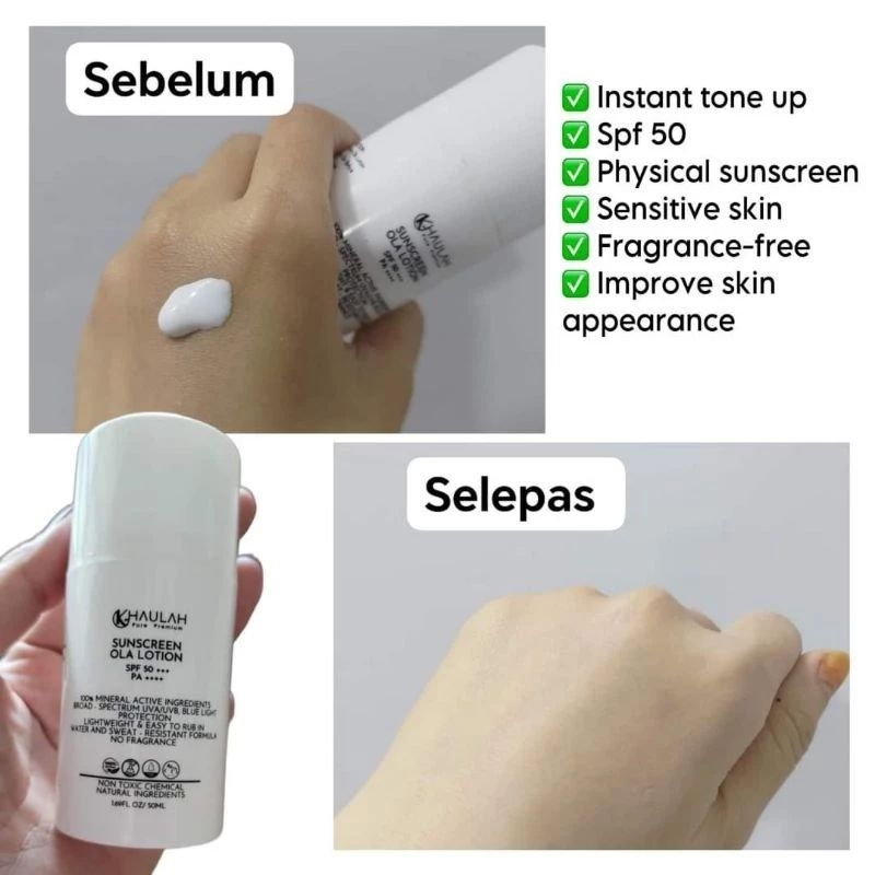 SUNSCREEN OLALOTION KHAULAH SPF50+++PA+++ Fast absorb (natural,vegan ...