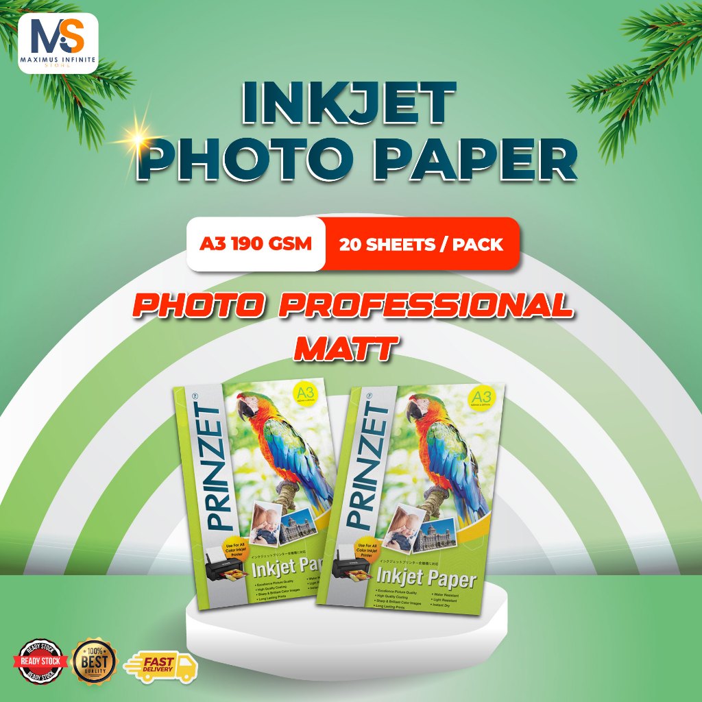 PRINZET Inkjet Photo Paper / Photo Professional MATT / A3 - 190 gsm (20 ...