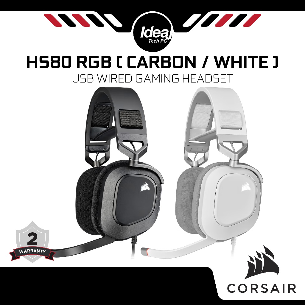 CORSAIR HS80 RGB | Black / White | Dolby Audio 7.1 Surround Sound | USB ...