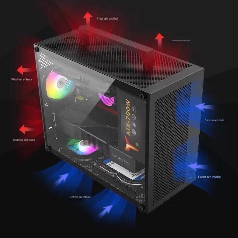 METALFISH S5 Max Computer Case Gaming PC Chassis Support MATX/ITX 24.5 ...