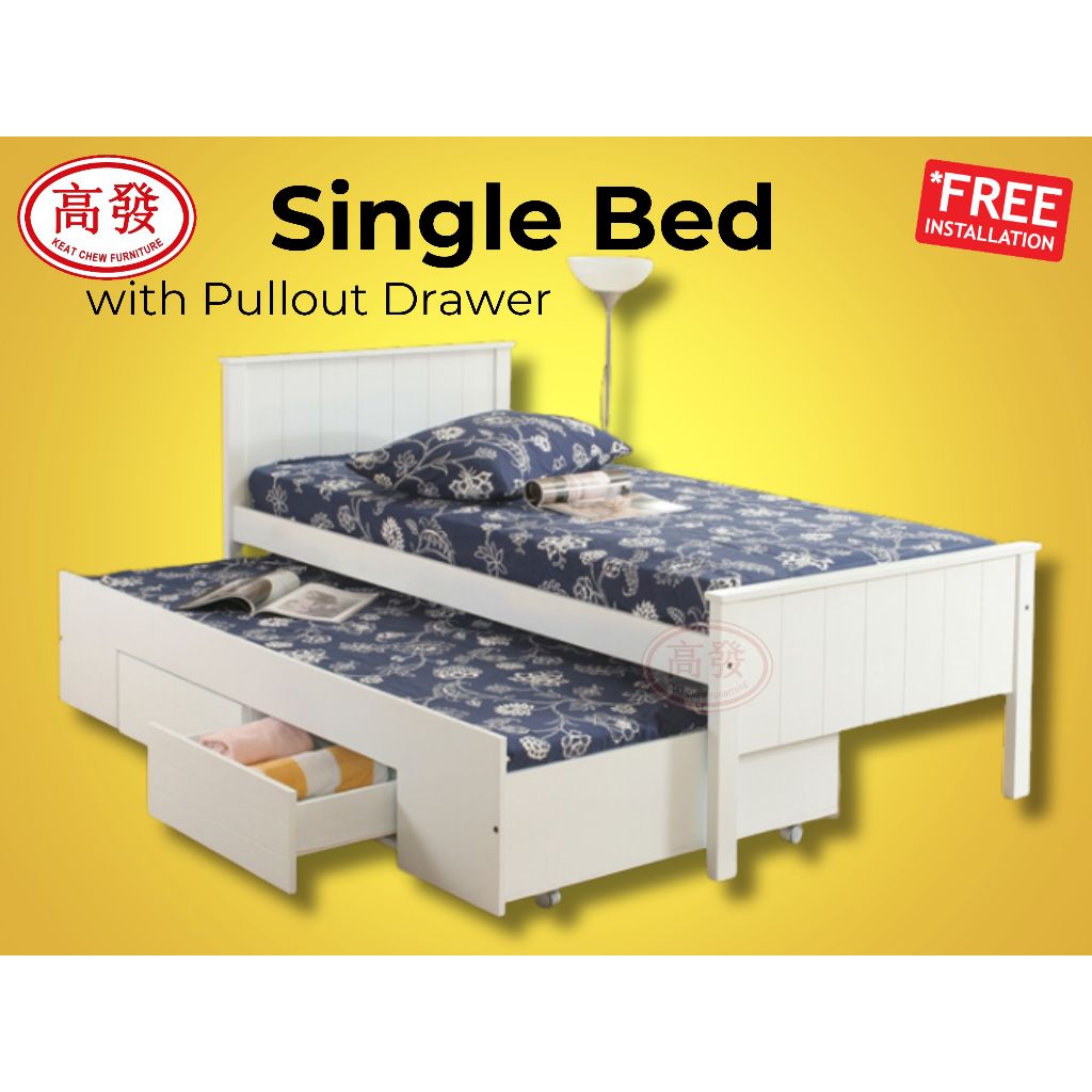 Single bed with pull out drawer wooden bed katil bujang katil kayu