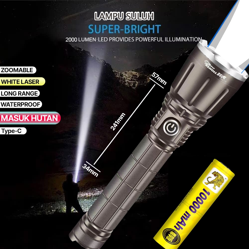 Ready stock lampu suluh led super bright torchlight white light outdoor