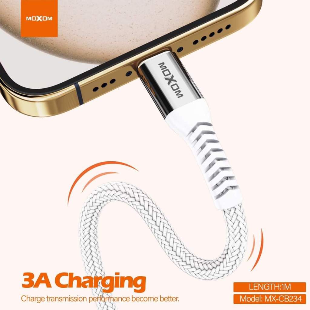 MOXOM MX-CB234 Data Cable 3A USB Micro For Iphone Type C Fast Charging ...