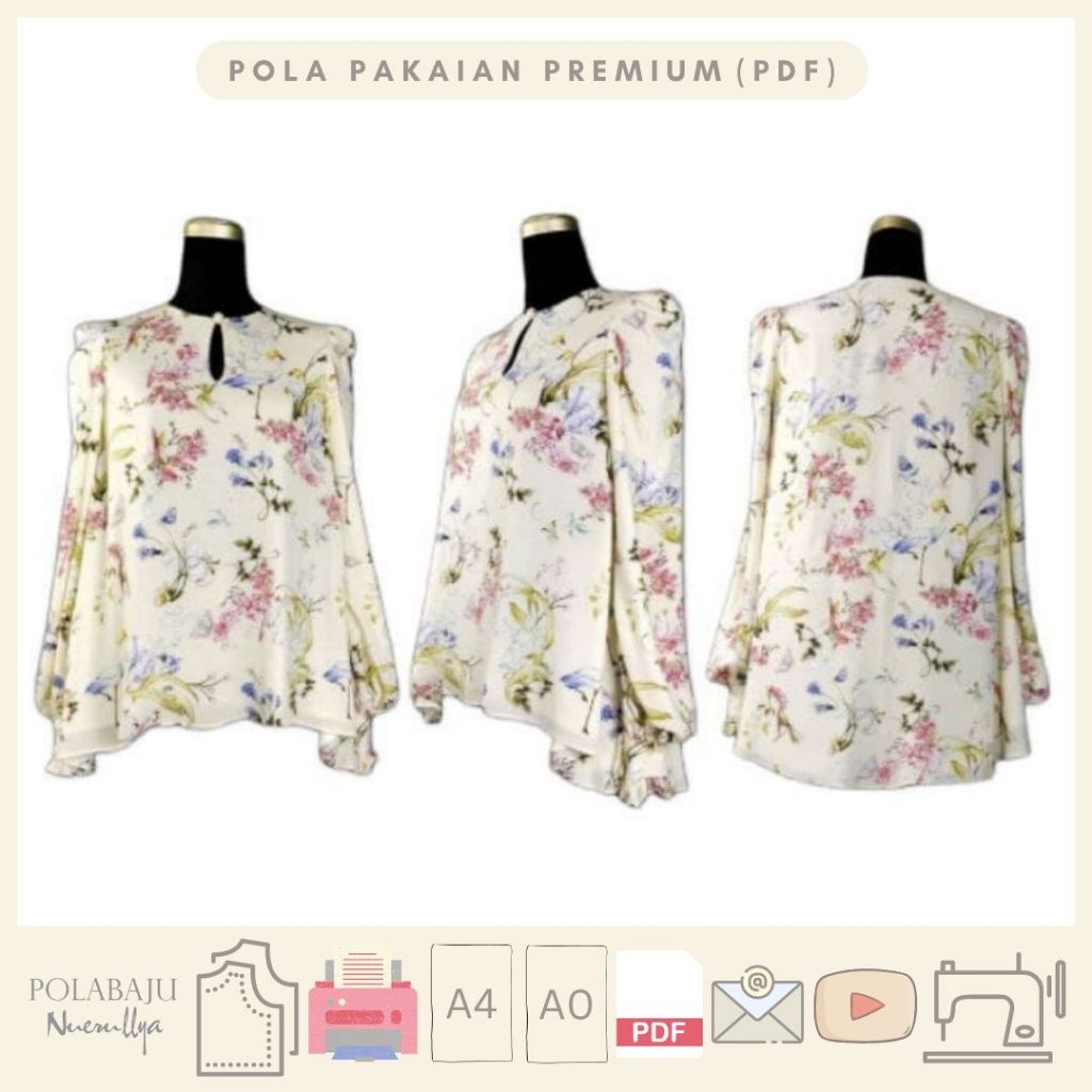 PRINTABLE SEWING PATTERN (PDF) : JOM JAHIT BAJU KURUNG MELUR AURORA ...