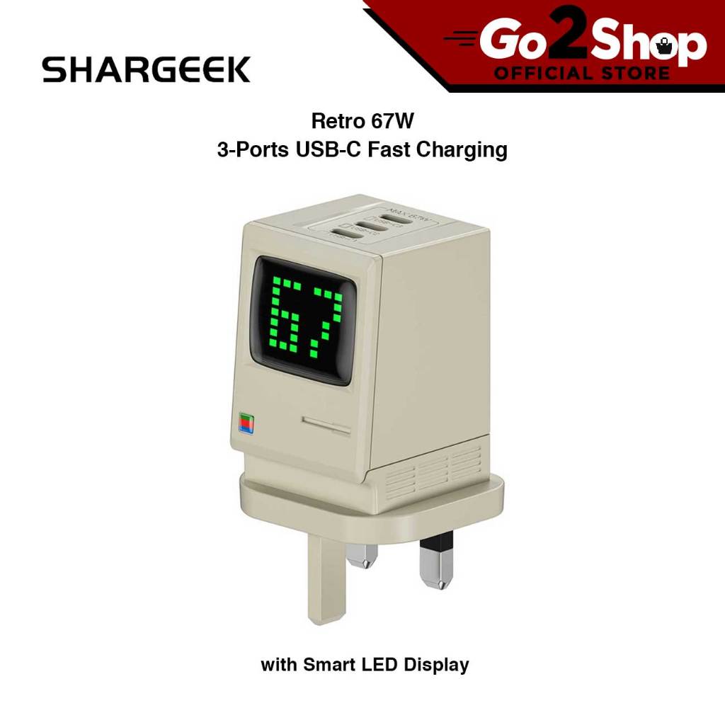 Shargeek Retro 67W GaN Charger 3-Ports USB-C Fast Charging with Smart ...