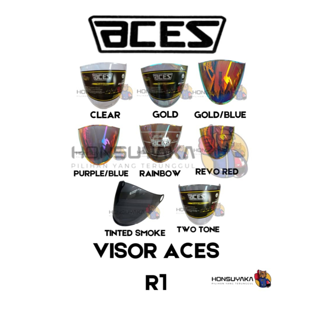 VISOR HELMET ACES R1 (SMOKE / RAINBOW / GOLD / TWO TONE) | Shopee Malaysia