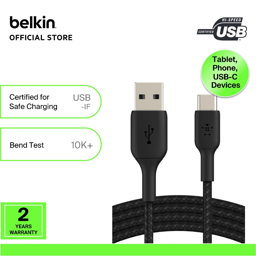 Belkin CAB002bt BoostCharge Braided USB-C to USB-A PD15w Cable 1M/3M ...