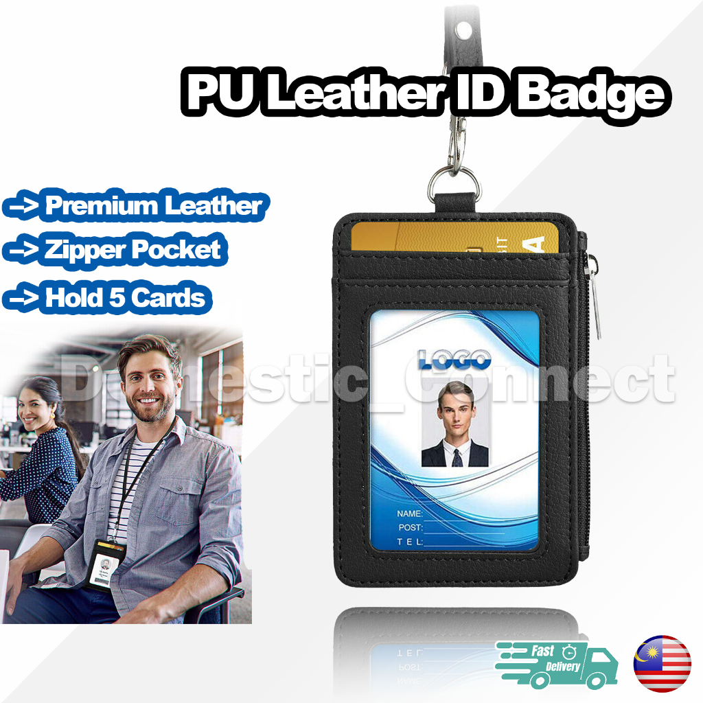 Premium PU Leather Lanyard Card Holder Mini Wallet Side Zip Rope ...