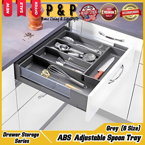 CUTLERY TRAY INSERTS FOR KITCHEN DRAWER (GREY ABS) ( SPOON TRAY ...