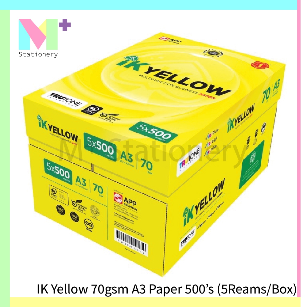 IK Yellow A3 Copier Paper 70gsm 500's (1 Box 5 Ream)(500 sheets/ream ...