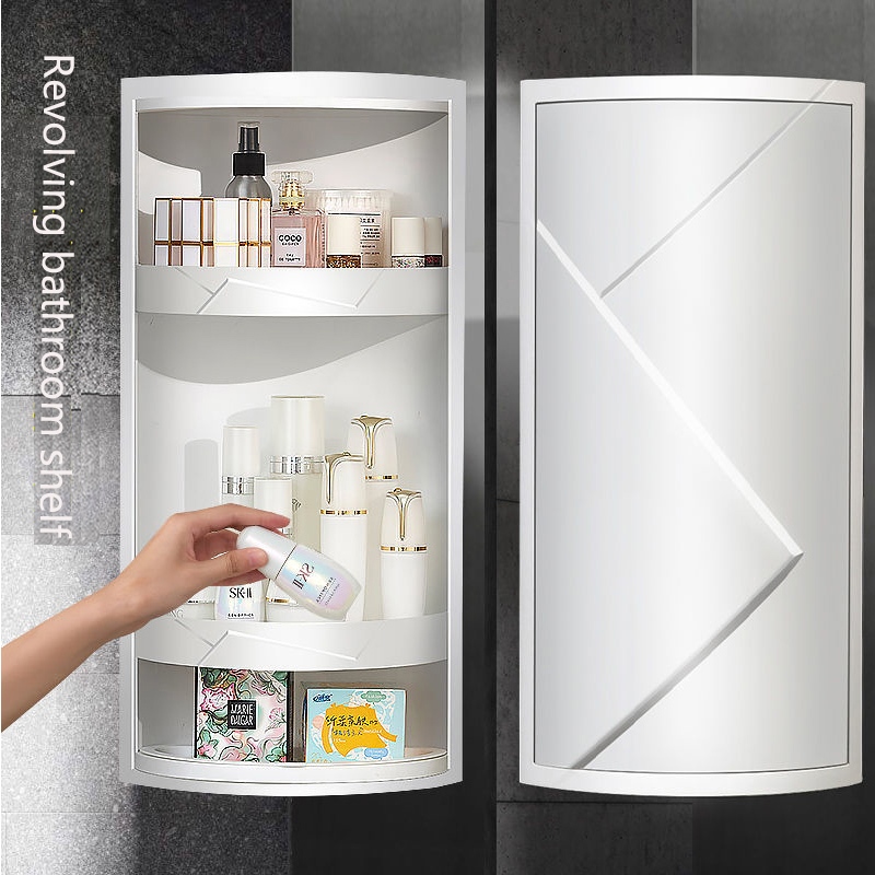 Bathroom Corner Rotating Triangle Storage Rack Shelf 卫生间旋转置物架壁挂免打孔浴室边角柜 ...