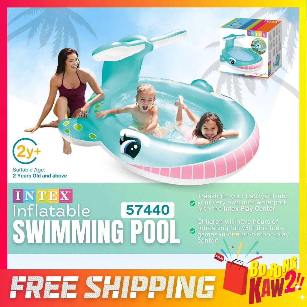 BKK INTEX 57440 Whale Spray Inflatable Swimming Pool for Kids Water ...