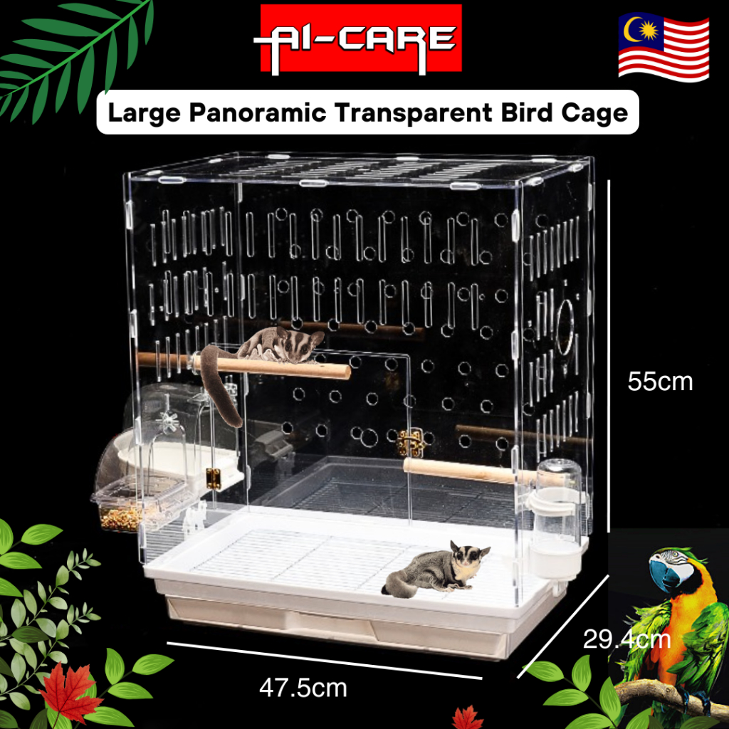 Panoramic Transparent Bird Cage Air Flow Design with Food Storage ... - Easy Parrot Cage Air Exchange Ideas