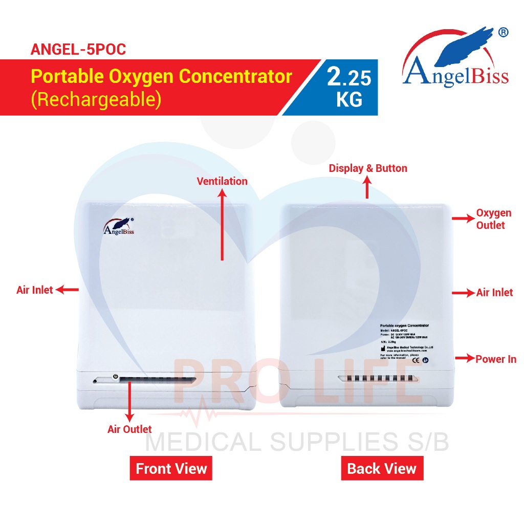 AngelBiss Portable Oxygen Concentrator (Rechargeable)(ANGEL-5POC ...