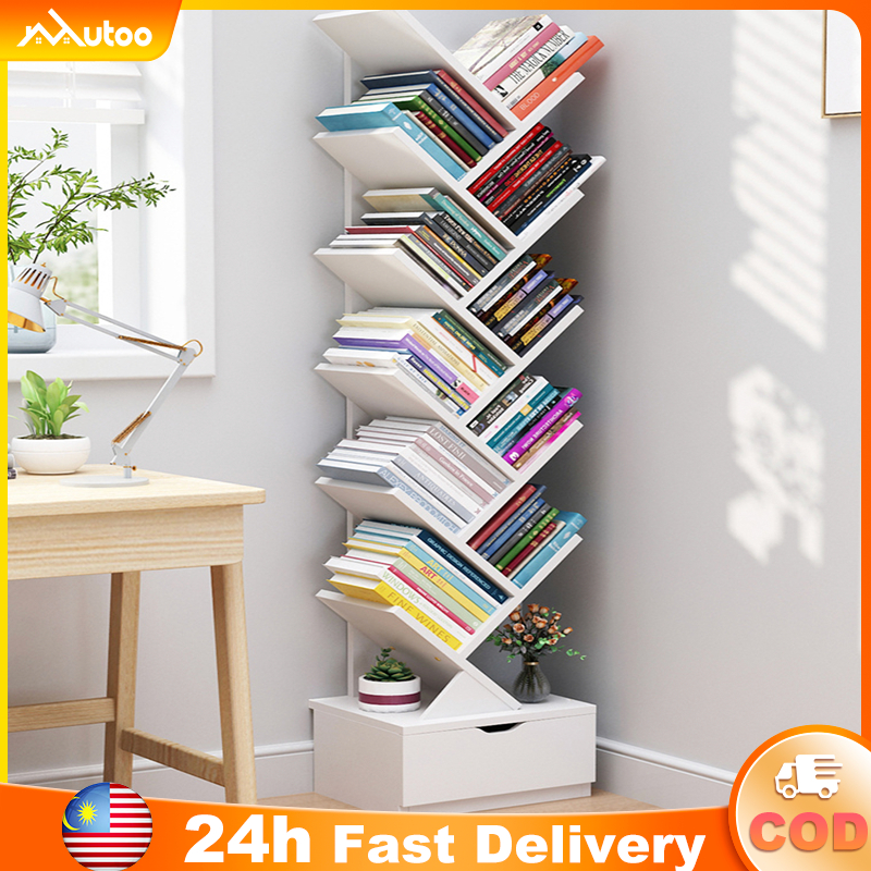 MT Book Shelf Wooden Rack Desktop Storage Bookshelf Tree Shaped Frame ...
