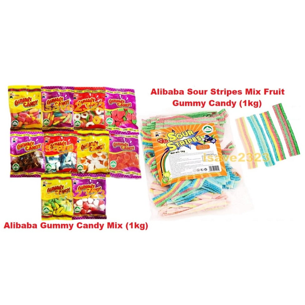[HALAL] Alibaba Sour Stripes Mix Fruit Gummy Candy (1kg) / Alibaba Mix