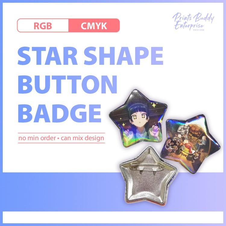 [Print-Own-Design] Star Button Badge with Pin / Customize Button Badge ...