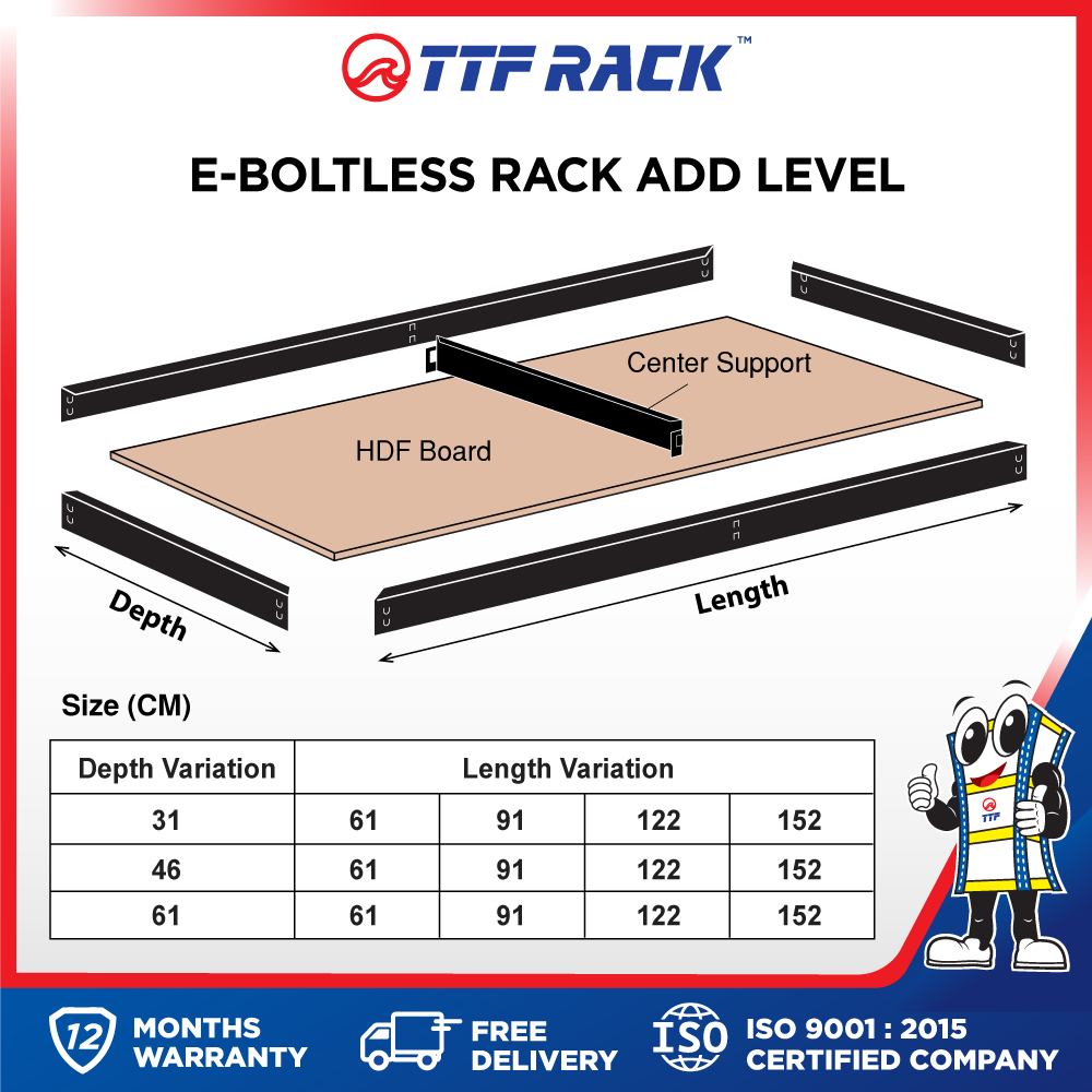 TTF Rack™️ E BOLTLESS RACK ADD LEVEL D:31-76cm L:76-152cm 300kg Matt ...
