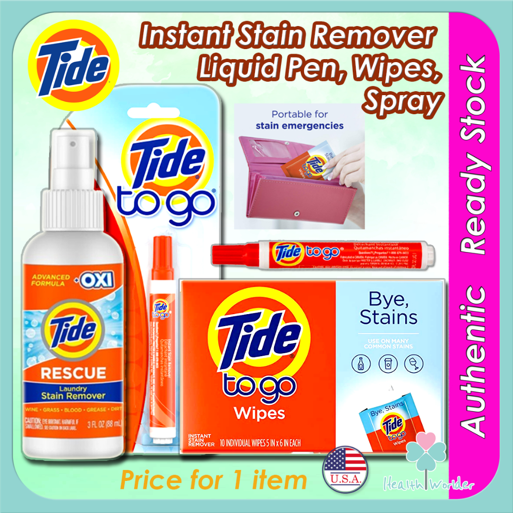Tide To Go Instant Stain Remover Pen or 10 Wipes per Box - USA Products ...