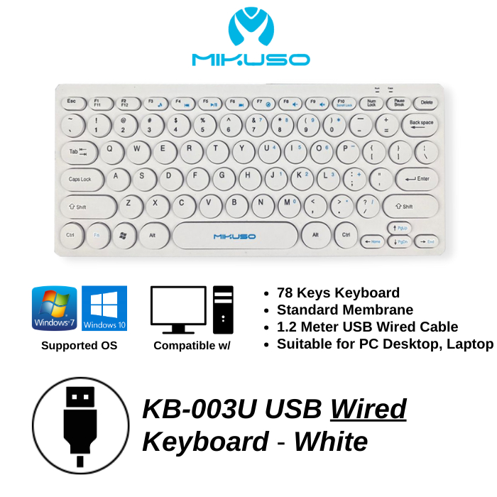 MIKUSO KB-001U Silent Cute Slim USB Wired Keyboard Flat Small | Laptop ...