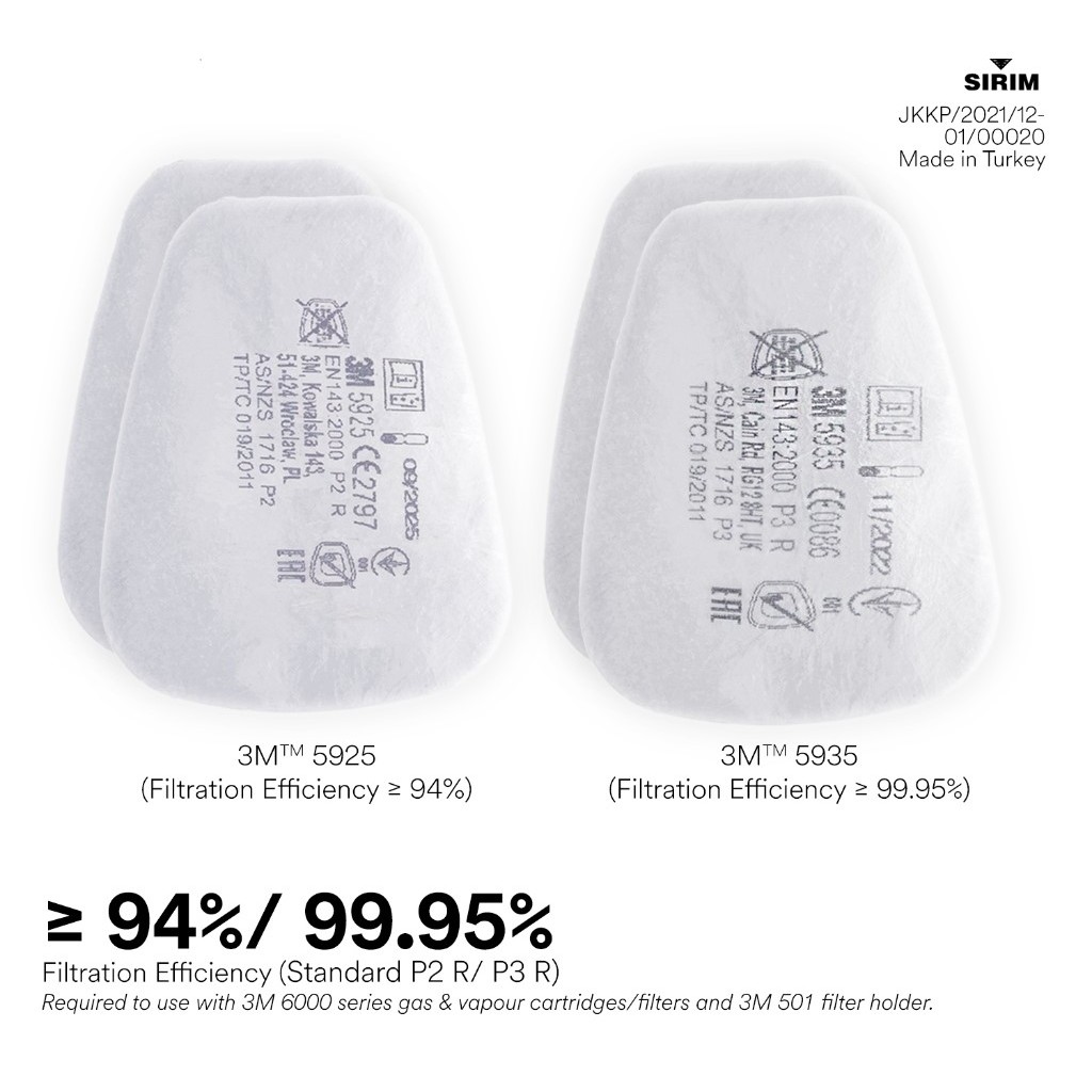 3M 5925 P2 R & 5935 P3 R Particulate Filter/SIRIM Approved/Replacement ...