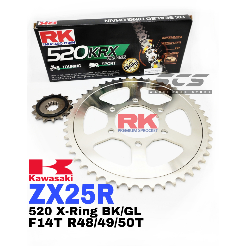 RK Sprocket Set Kawasaki ZX25R RK 520 KRX X-Ring Black Gold Chain F14T ...