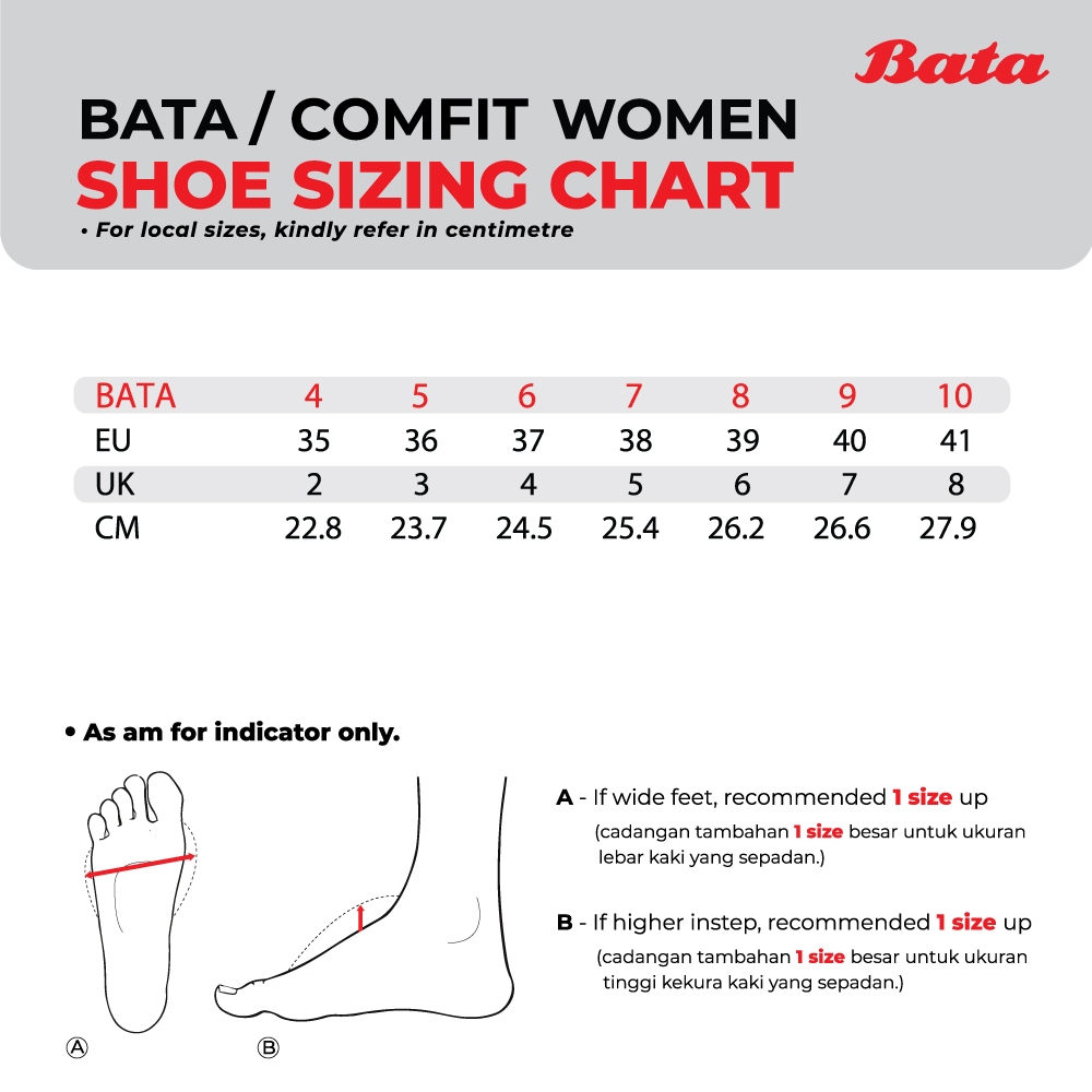 Bata shoe chart store