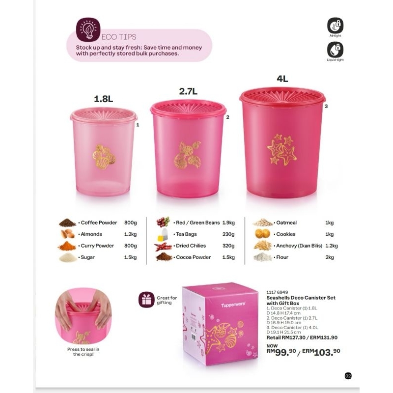 Tupperware Seashells Deco Canister Set With Gift Box | Shopee Malaysia