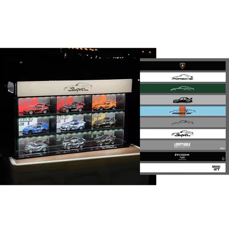 Mini GT 9 Slot Acrylic Display Rack with LED Lights & Sliding Door (Can ...