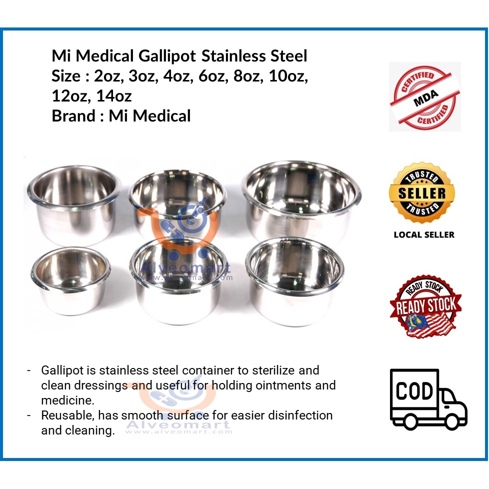 Mi Medical Gallipot Stainless Steel Size 2oz, 3oz, 4oz, 6oz, 8oz, 10oz ...