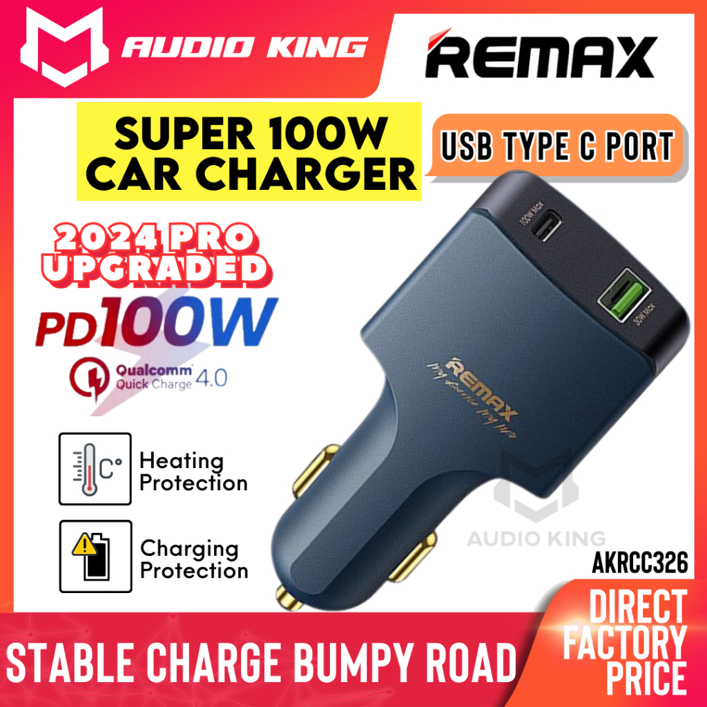 REMAX Super Fast Charging 100W In Car Turbo PD Charger USB Type C Port ...
