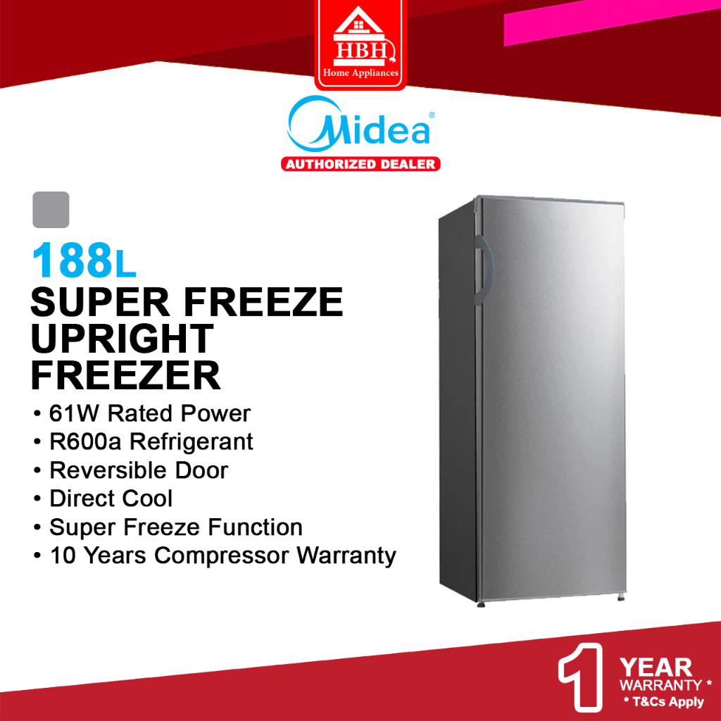 Midea MUF-208SD 188L Reversible R600a Super Freeze Upright Freezer ...