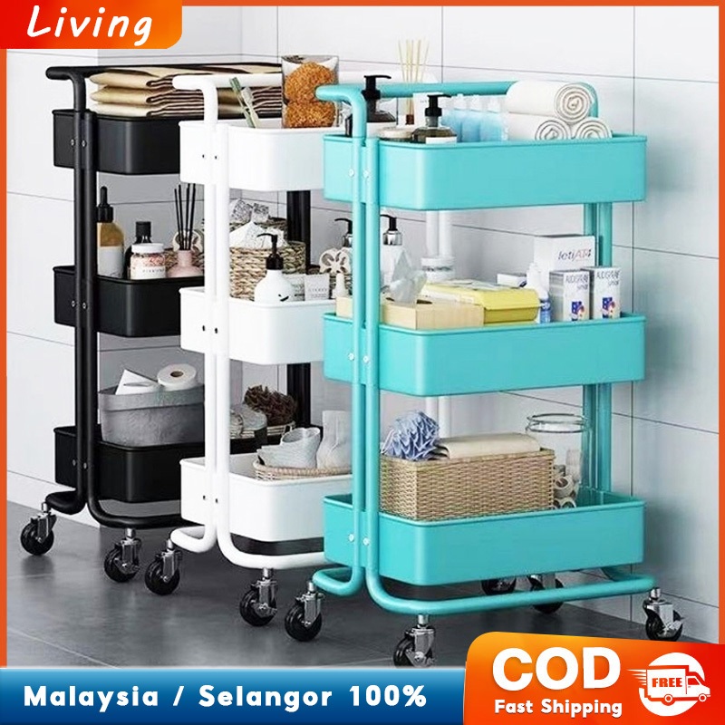 4 Tiers Trolley Storage Rack / Office Shelves Home Kitchen Trolley ...