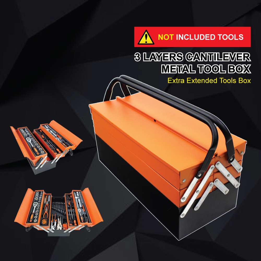 3 Layers Cantilever Metal Tool Box Portable Heavy Duty Large Storage ...