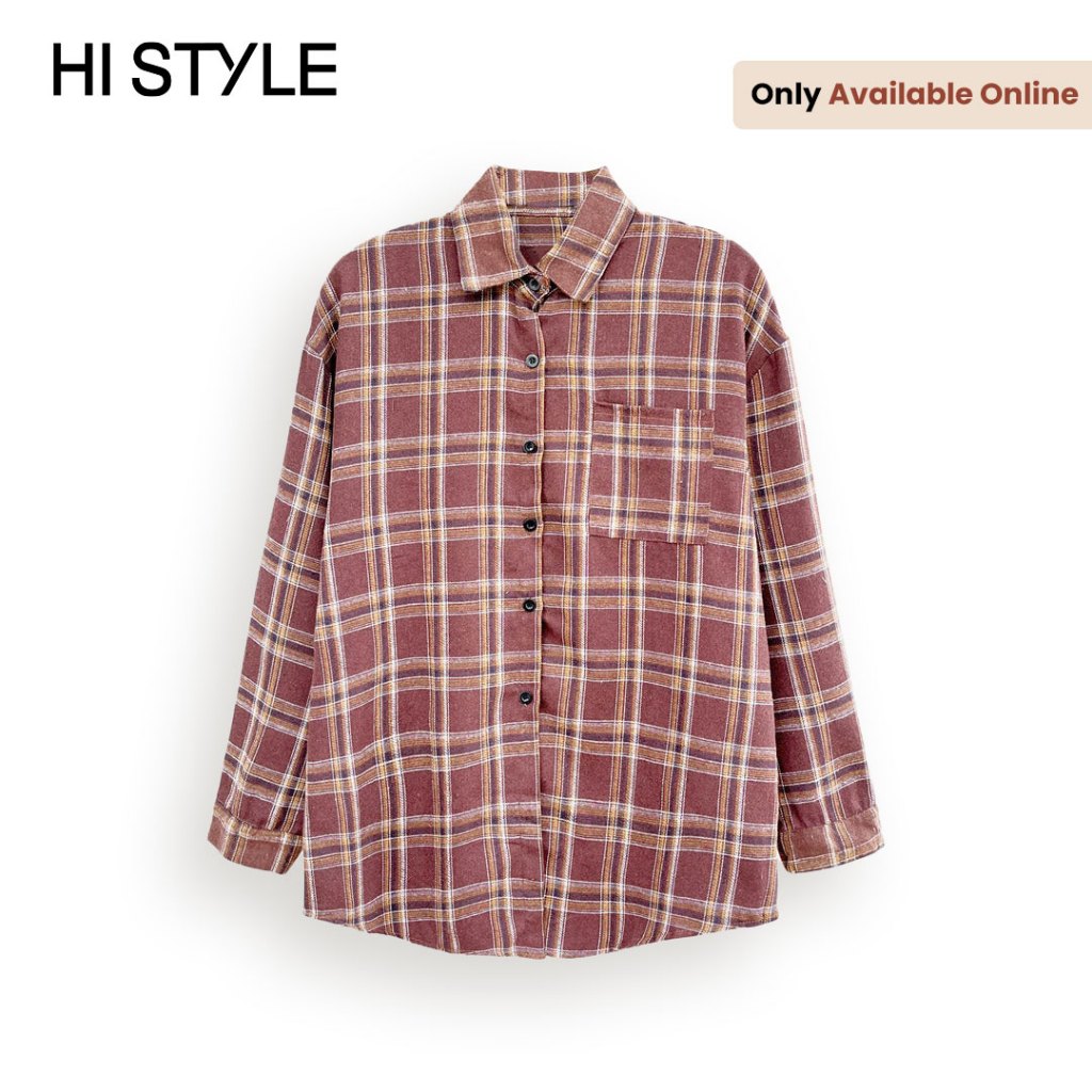 [Online Exclusives] HI STYLE Women Flannel Long Sleeve Shirt - Brown ...