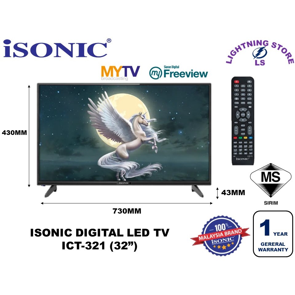 (NEW) Isonic Digital LED TV With DVB-T2 (32") ICT-321 (Mytv Built-in ...