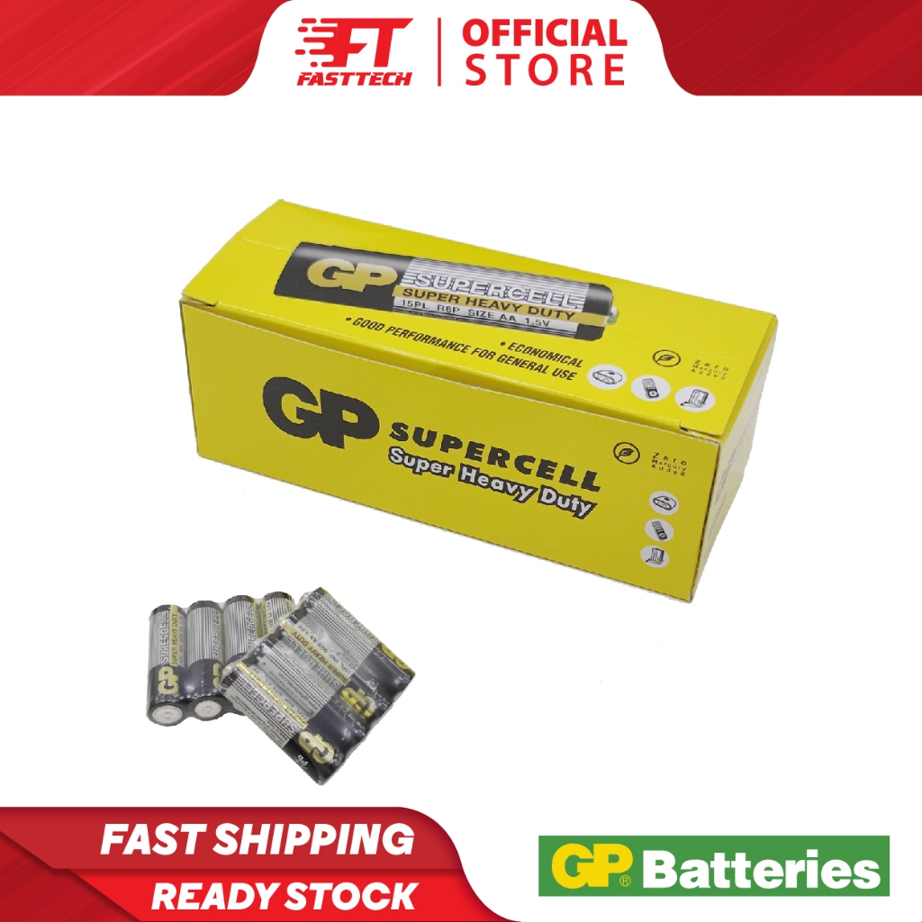 GP 15PL AA Supercell Super Heavy Duty Battery, R6P & Zero Mercury (40 ...