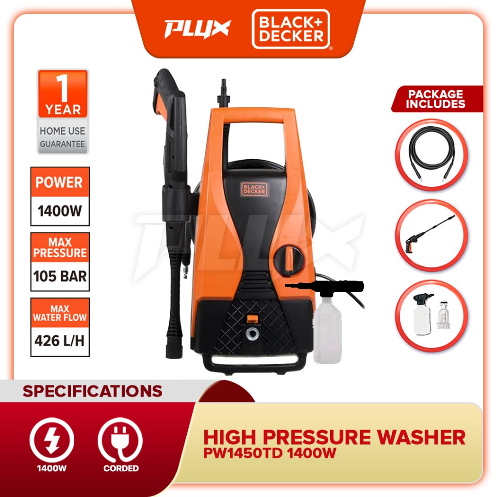 BLACK DECKER PW1450TD 1400W 105 Bar Pressure Washer Water Jet