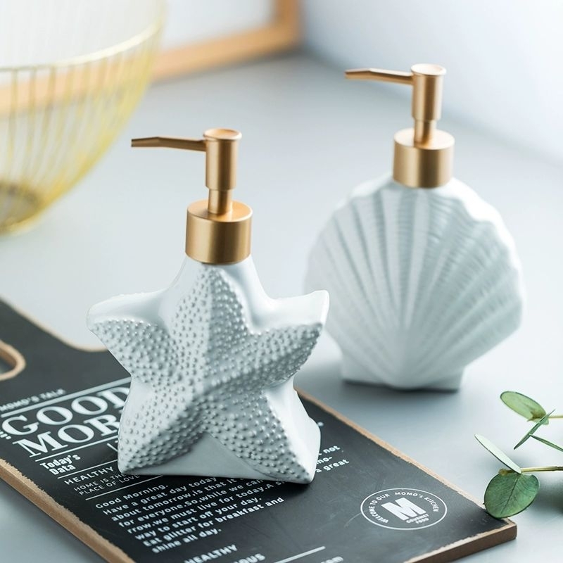 Seashell Starfish Stylish Handwash Soap Liquid Lotion Pump Ceramic ...