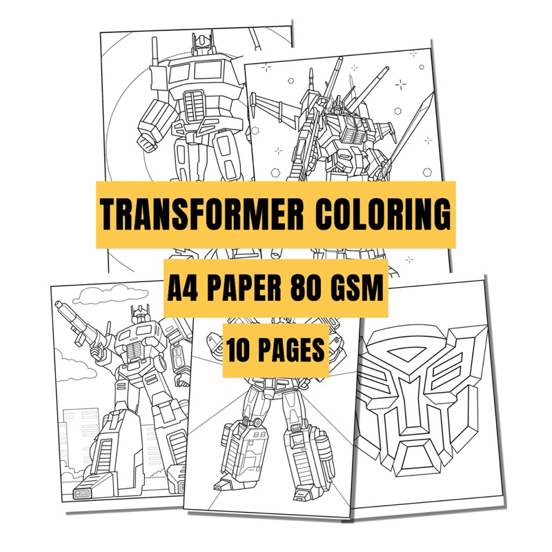 TRANSFORMER COLORING FOR KIDS 10 PAGES RANDOM KERTAS MELUKIS MEWARNA